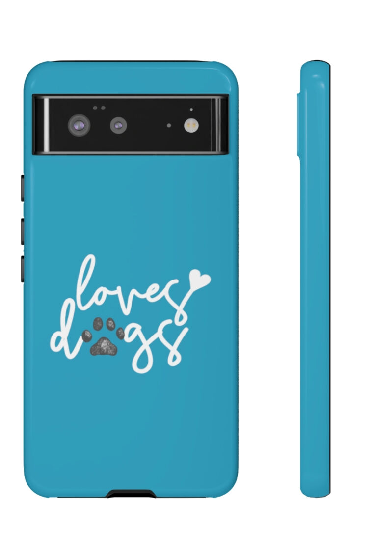 Loves Dogs (turquoise, white logo) Tough Phone Cases - Image 3