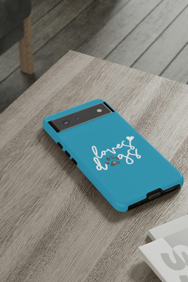 Loves Dogs (turquoise, white logo) Tough Phone Cases - Image 4